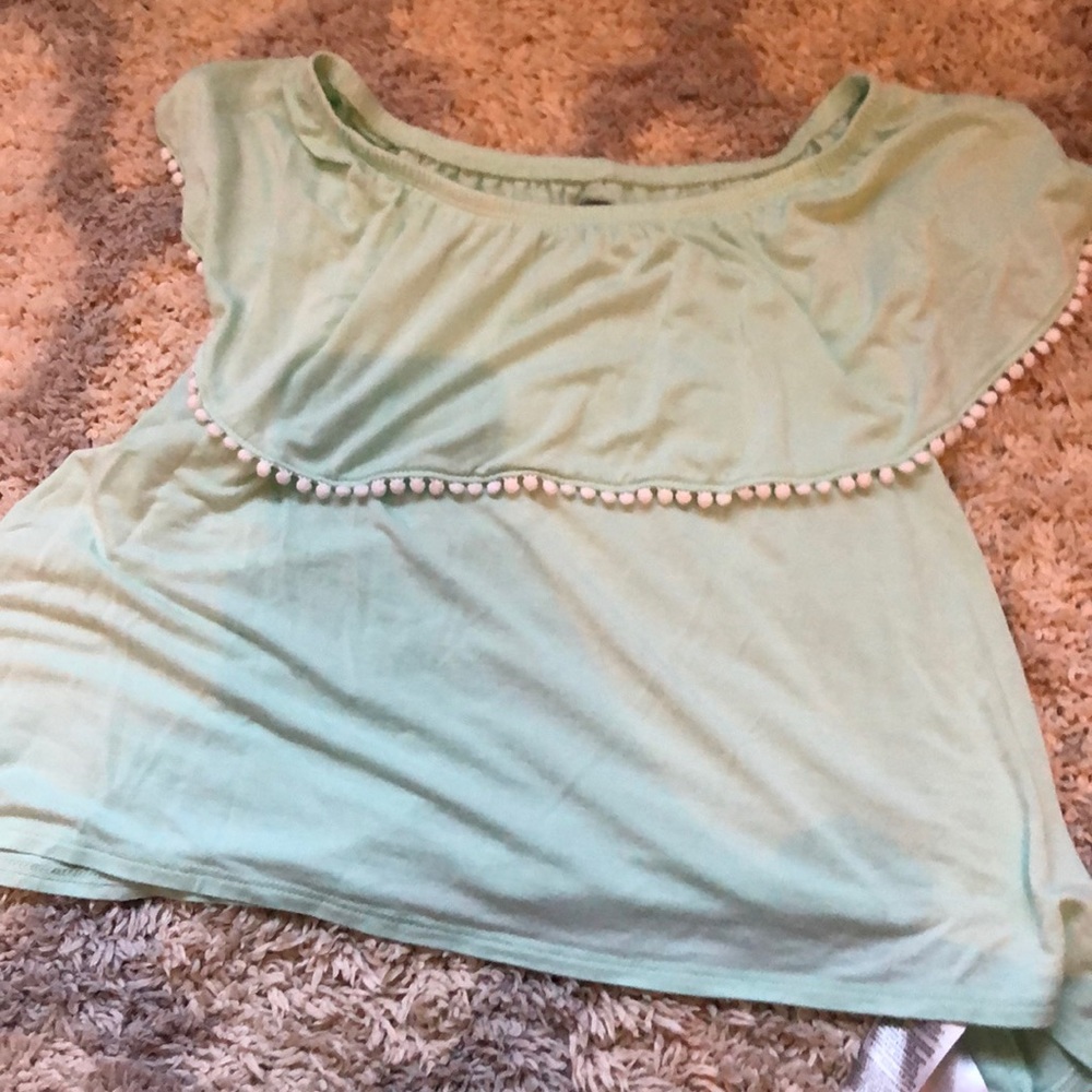 Blue short sleeve Pom Pom shirt